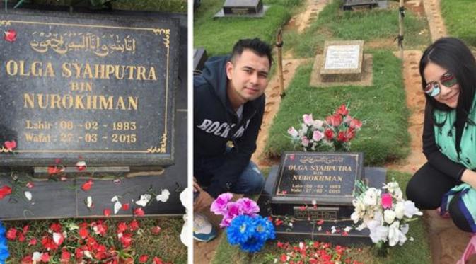 Raffi Ahmad dan Nagita Slavina berziarah ke makam Olga Syahputra (Instagram/@raffinagita1717)