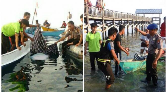 Daeng Yusuf (47) nelayan asal Pulau Sanane, Desa Mattaro Adae, Kecamatan Liukang Tupabbiring Selatan, Kabupaten Pangkajene Kepulauan (Pangkep), Sulsel ditemukan tewas mengapung. (Liputan6.com/Eka Hakim)