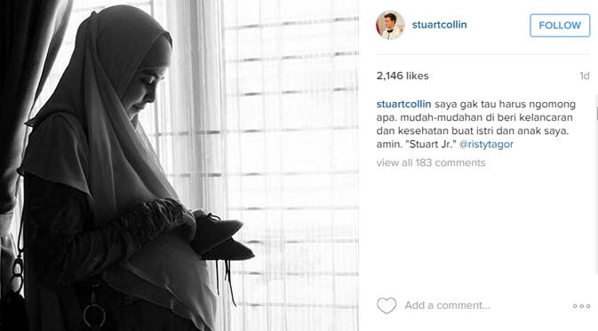 Stuart Collin mengunggah foto Risty Tagor hamil besar. (foto: instagram.com/stuartcollin)