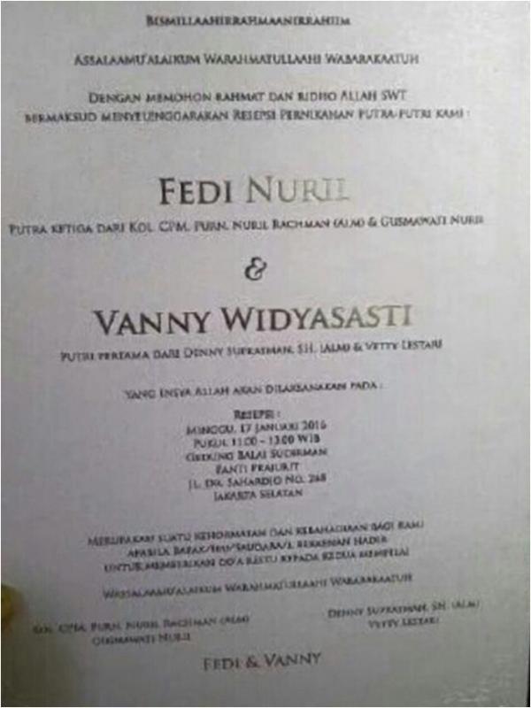 Undangan pernikahan Fedi Nuril. (Instagram)