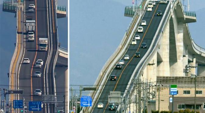 Jembatan di Jepang menukik tajam seperti roller coaster. Sumber: lostateminor