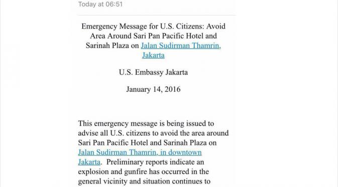 US Embassy warns its citizen regarding violent incidents in Sarinah Thamrin Jakarta