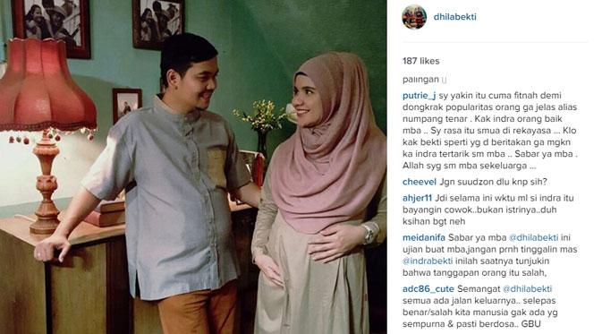 Dukungan moral dari netizen untuk istri Indra Bekti, Aldilla Jelita. (via instagram.com/dhilabekti)