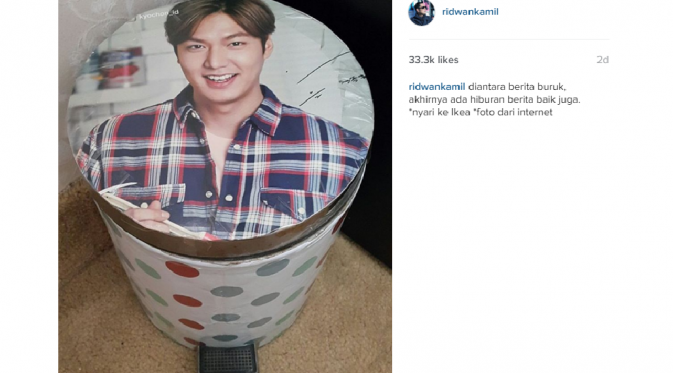 Ridwan Kamil bahagia lihat wajah Lee Min Ho terpampang di tempat sampah [foto: instagram/ridwankamil]