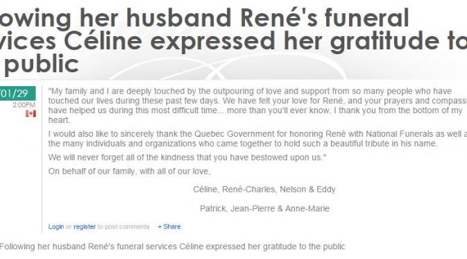 Pernyataan di situs resmi Celine Dion (via celinedion.com)
