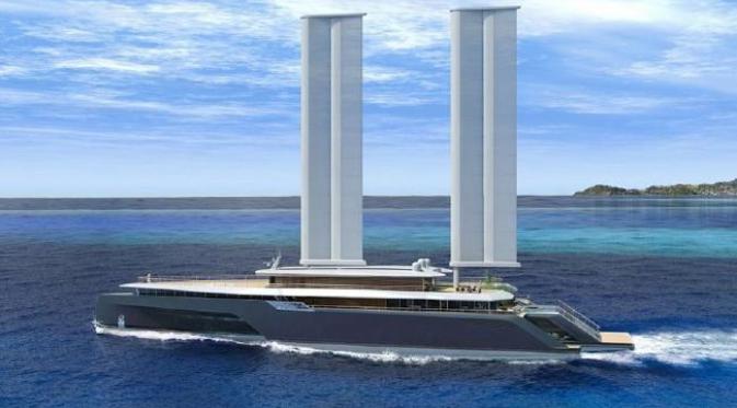 Yacht super mewah yang merupakan gabungan dari perahu bermotor dan perahu layar. (News.com.au)