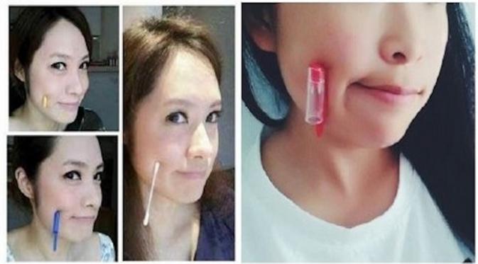 Tren menyelipkan tutup pulpen di lesung pipit oleh masyarakat China  (sumber. Dailydot.com)