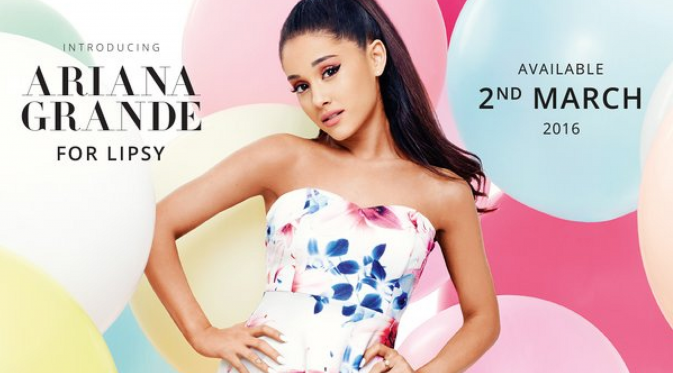 Ariana Grande bekerjasama dengan merek fashion, Lipsy London merancang pakaian musim semi [foto: twitter/LipsyLondon]