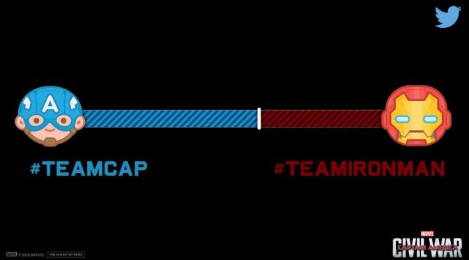 Menyambut film Captain America: Civil War, Marvel mengadu pendukung Captain America dan Iron Man di Twitter. (Twitter / Marvel)