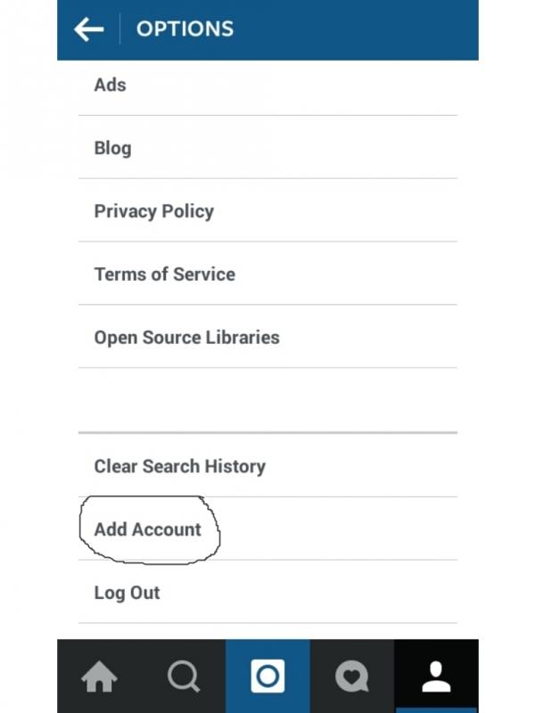 Pilih menu Pengaturan/Setting, pilih Add Account. (Via: instagram.com)