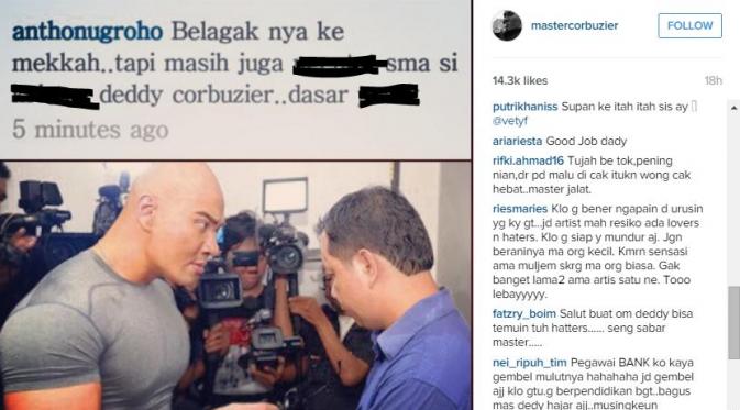 Laman Instagram Deddy Corbuzier yang masih ada hatersnya. (Instagram @corbuzier)