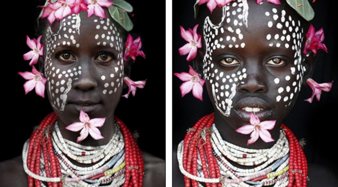 Boglarka Balogh, perempuan yang mengedit wajahnya menggantikan rupa perempuan suku primitif Afrika. (Boglarka Balogh Csaba Szabo)