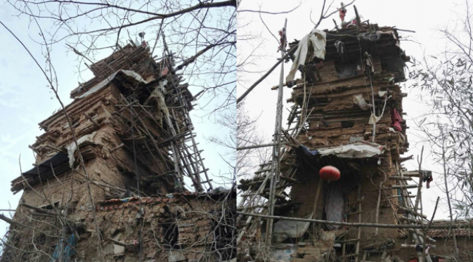 Selama tujuh tahun, Hu membangun rumah ini dari tanah liat dan batu. (Weibo)