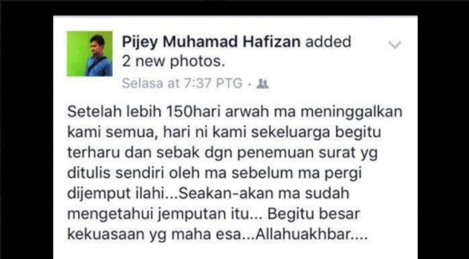 Postingan Pijey Muhamad Hafizan | via: Facebook Friends of BN