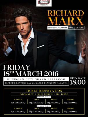 Konser Richard Marx di Indonesia, 18 Maret 2016.