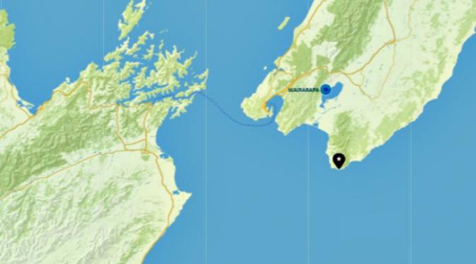 Letak Cape Palliser di ujung terbawah Pulau Utara di Selandia Baru. (Sumber Google Maps)