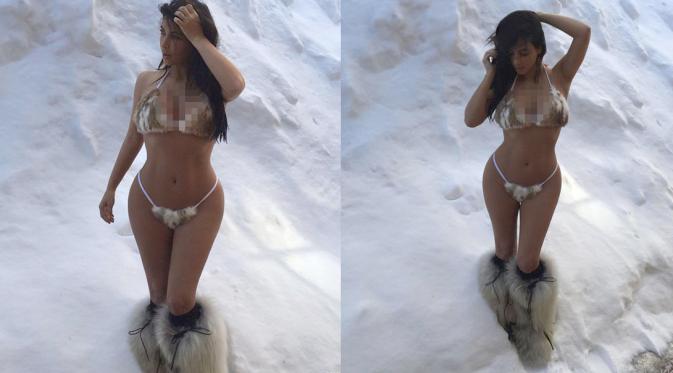 Kim Kardashian Seksi dan Menantang Berbikini di Tengah Salju [foto: mirror]
