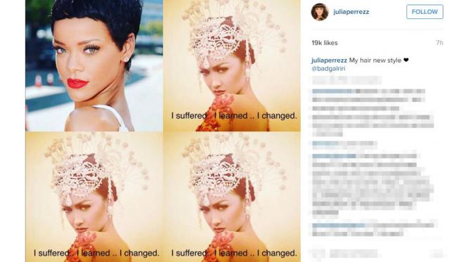 Julia Perez Ubah Penampilan Ikuti Gaya Rambut Rihanna [foto: instagram/juliaperrezz]
