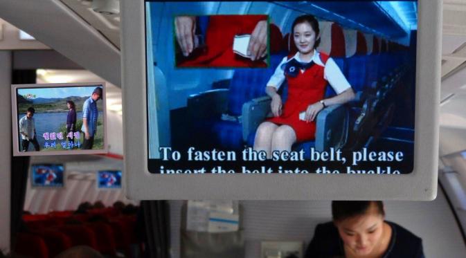Hiburan dalam kabin Koryo Air Korea Utara (Twitter/ @misskimpyongya1)