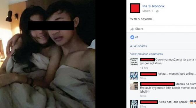 Anak SMP cowok-cewek seranjang tanpa busana malah pamer di Facebook | Via: facebook.com/ina.si.nononk
