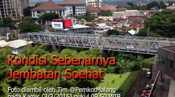 Kondisi sebenarnya Jembatan Soekarno-Hatta, Malang, Jawa Timur. (@PemkotMalang/Twitter)
