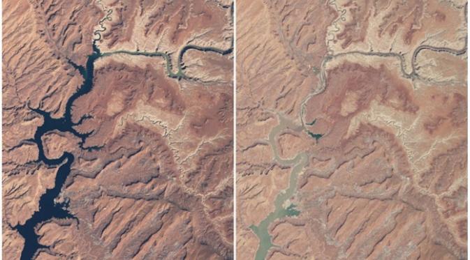 Danau Powell, Arizona and Utah. (Maret, 1999 — Mei, 2014) (sumber.brightside.me)