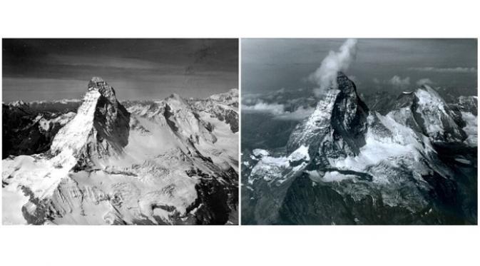 Gunung Matterhorn di pegunungan Alpen, perbatasan antara Swiss dan Italia (August, 1960 — August, 2005) (sumber.brightside.me)