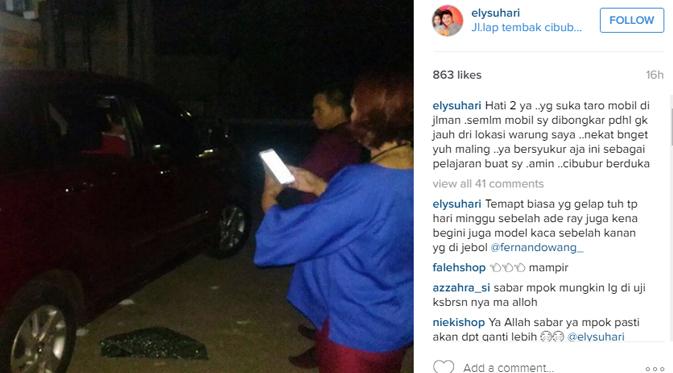 Mobil Elly Sugigi yang dibobol maling (Instagram)