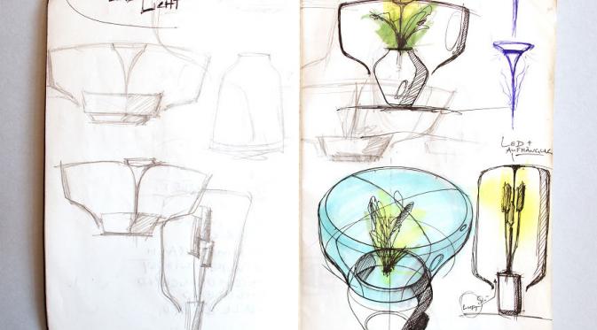 Ini sket desain lampu pot buatan Studio We Love Eames. (Via: boredpanda.com)