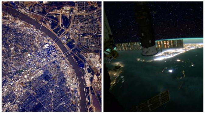 Gelanggang pertandingan NFL dari ruang angkasa dan kelap-kelip lampu di Pantai Timur AS. (Sumber @SpaceCDRKelly)