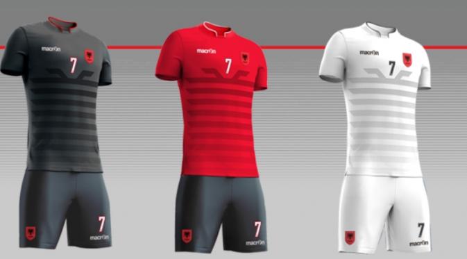 Jersey seragam tim nasional Albania di ajang Piala Eropa 2016. (Footyheadlines). 
