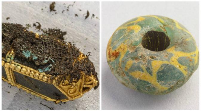 Pernak-pernik dalam guci harta karun bangsa Viking yang ditemukan di Galloway, Skotlandia. Usia guci diperkirakan sekitar 1000 tahun. (Sumber Historic Scotland)