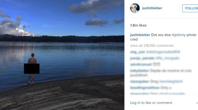 Justin Bieber tampil tanpa busana dalam Inatsgarm pribadinya. (Instagram)