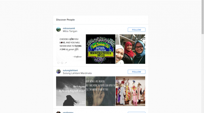 Instagram meluncurkan fitur Discover People pada versi web (Sumber: Screenshoot).