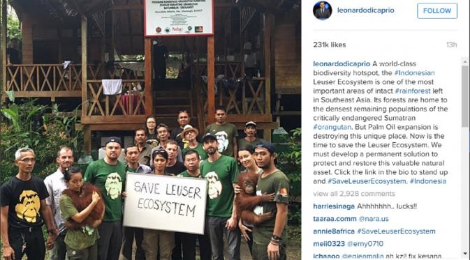 Leonardo DiCaprio di Taman Gunung Leuser Indonesia (Instagram)