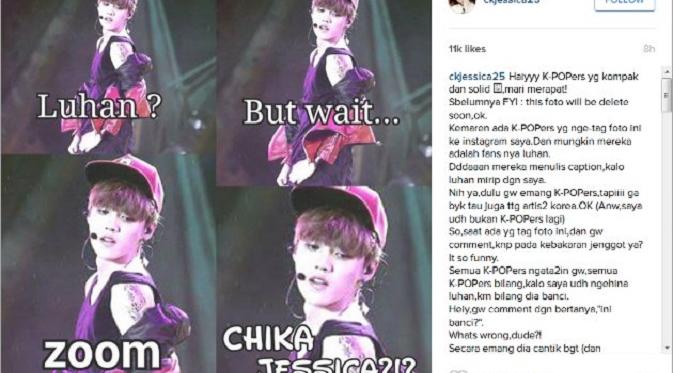 Chika Jessica berikan penjelasan tentang komentarnya di Instagram yang menyebut Luhan banci.