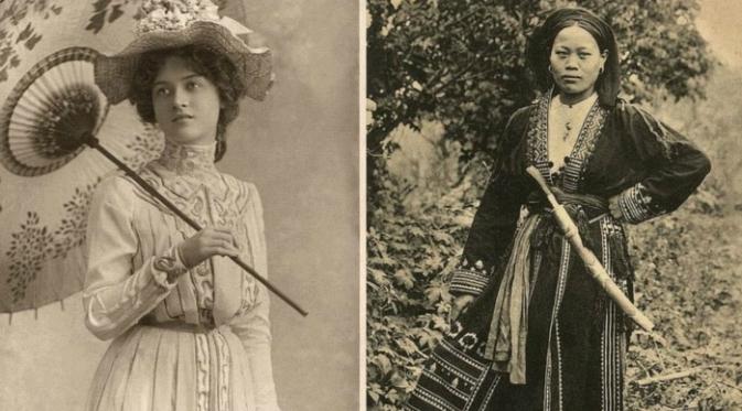 Aktris Amerika pada 1908 (kiri) dan perempuan Vietnam di tahun yang sama (Foto: PostMan).