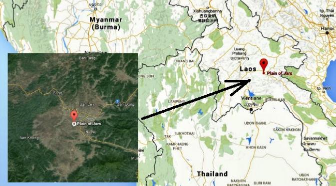 Tempat kedudukan wilayah Dataran Kuali di Laos tengah. (Sumber Google Maps)