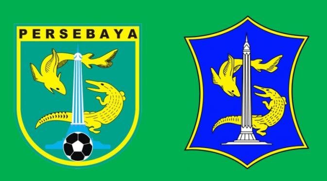 Kiri adalah logo Persebaya dan kanan adalah logo Kota Surabaya.