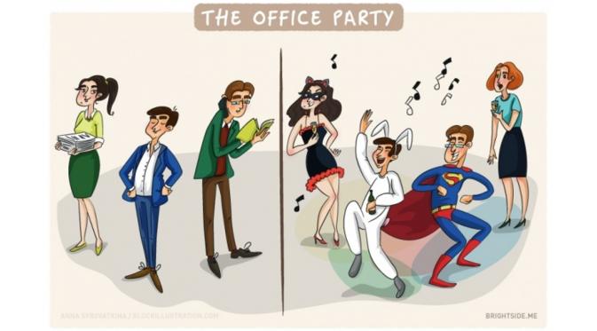 Saat pesta kantor, semuanya bersenang-senang. (Via: brightside.me)
