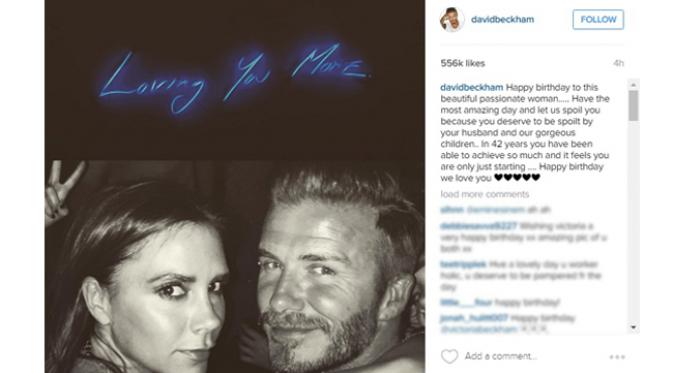 David Beckham ucapkan selamat ulang tahun pada istrinya melalui kata-kata manis. (Instagram)