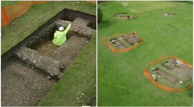 Penggalian vila mewah Romawi Kuno yang ditemukan di taman belakang rumah di Brixton Deverill, Inggris. (Sumber cuplikan video BBC)