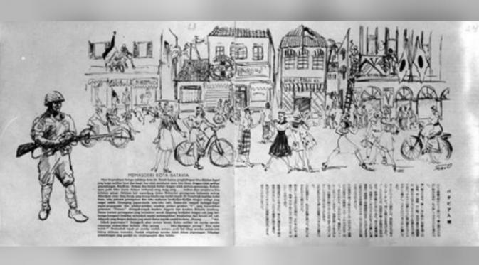 Penggambaran pendudukan Jepang di Batavia (Public Domain).