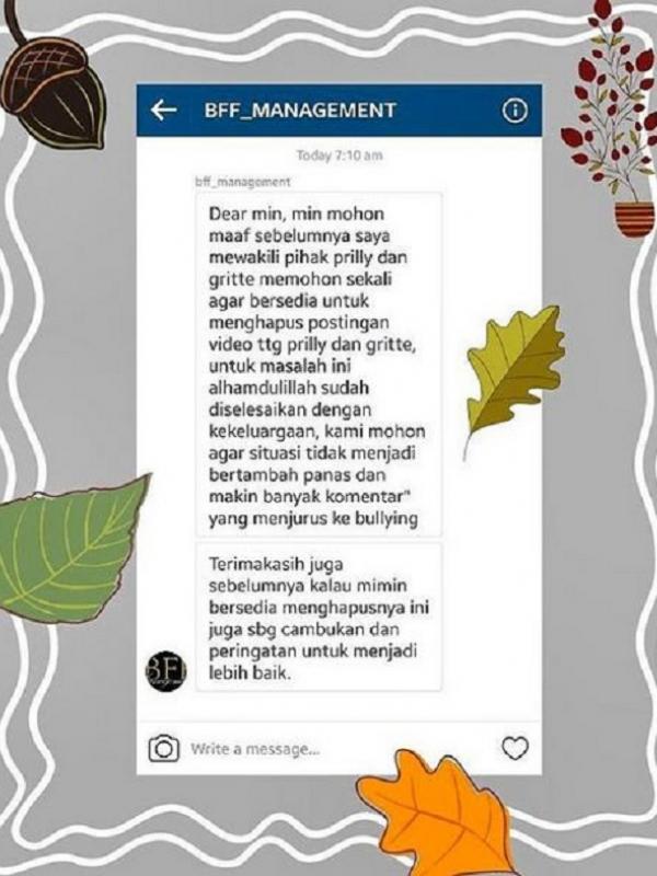 Klarifikasi pihak manajemen Prilly Latuconsina soal video hinaan pada keluarga Aliando Syarief (via Instagram/lmabe_turah)