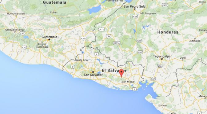 Letak kota Jucuapa di tengah negara El Salvador. (Sumber Google Maps)