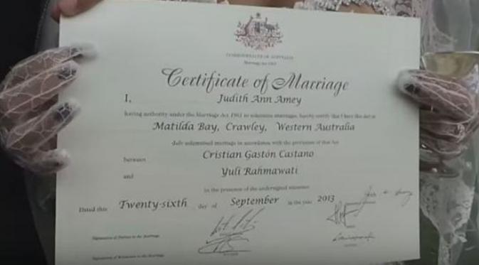 Bukti sertifikat pernikahan Julia Perez dan Gaston, (Instagram)