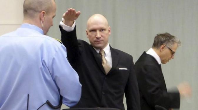Pembunuh Massal Norwegia, Anders Breivik Menangkan Kasus HAM. Pose Breivik bergaya salam Nazi (Reuters)