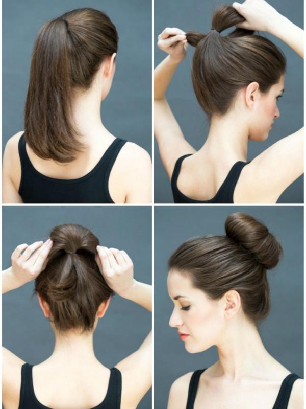 Making a bun from a ponytail. (via: brightside.me)