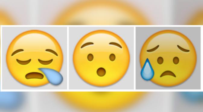 Sleepy Face (kiri), Hushed Face (tengah), Disappointed but Relieved Face (kanan) (Emojipedia.org)
