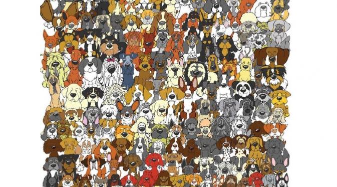 Yuk kita cari bersama anak panda yang tersesat di antara kerumunan anjing. (Via: playbuzz.com)